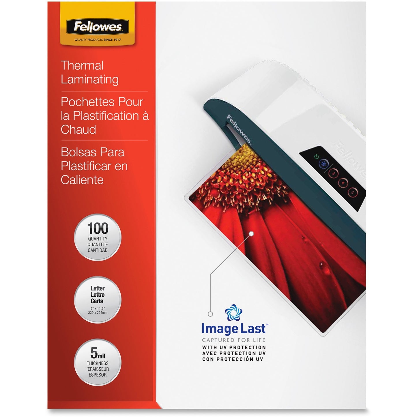 Fellowes Thermal Laminating Pouches - ImageLast™, Jam Free, Letter, 5 mil, 100 pack