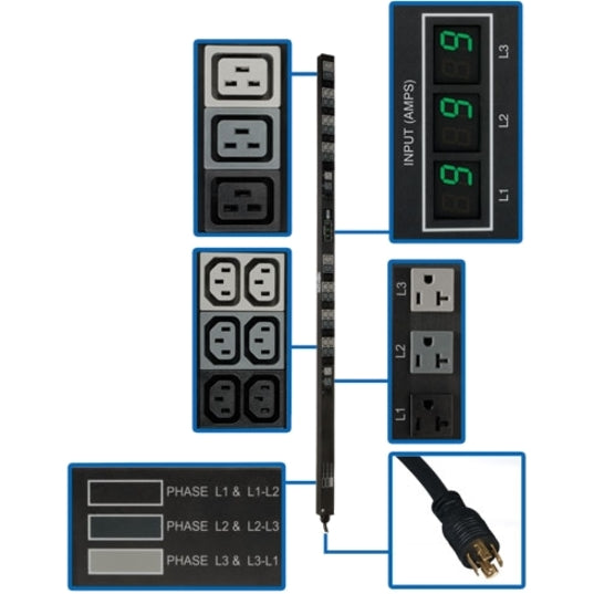 Tripp Lite PDU 3-Phase Metered 208/120V 5.7 Kw 36 C13; 6 C19; 6 5-15/20R 0U
