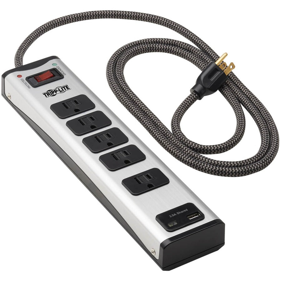 Tripp Lite Surge Protector Power Strip 5-Outlet Metal with USB-A & USB C Charging