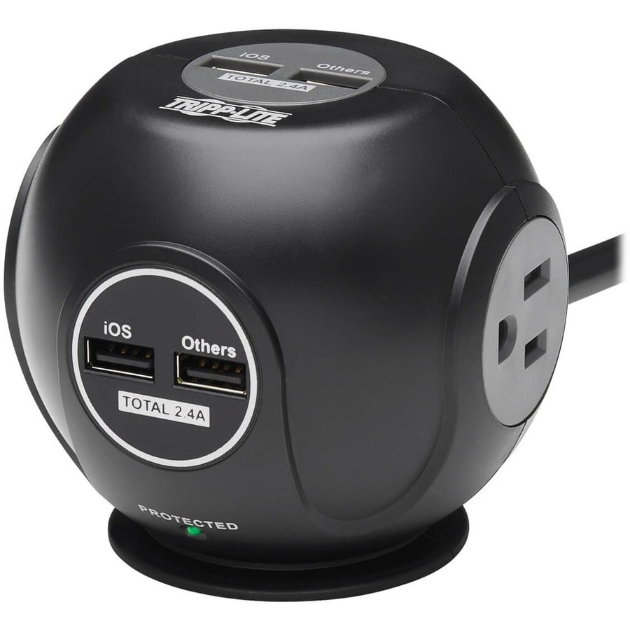 Tripp Lite Surge Protector with 3-Outlets & 4 USB Ports Spherical Black 6ft Cord