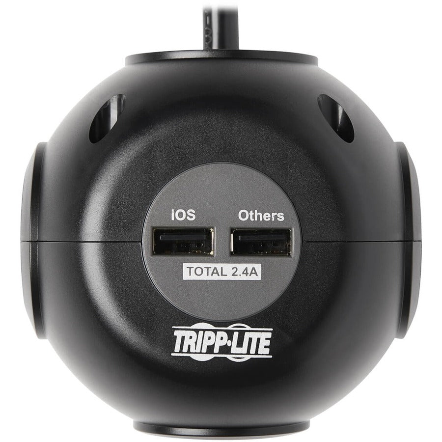 Tripp Lite Surge Protector with 3-Outlets & 4 USB Ports Spherical Black 6ft Cord