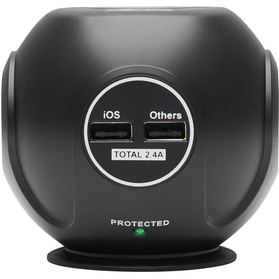 Tripp Lite Surge Protector with 3-Outlets & 4 USB Ports Spherical Black 6ft Cord