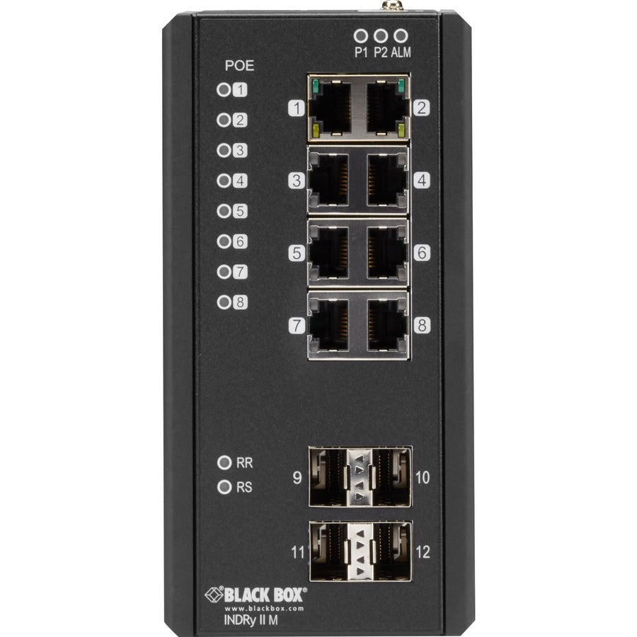 Black Box Industrial Managed Gigabit Ethernet PoE+ Switch - (8) RJ-45, (4) SFP