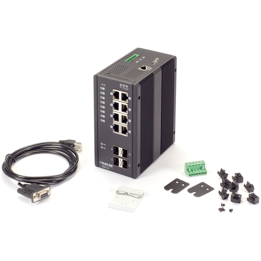 Black Box Industrial Managed Gigabit Ethernet PoE+ Switch - (8) RJ-45, (4) SFP
