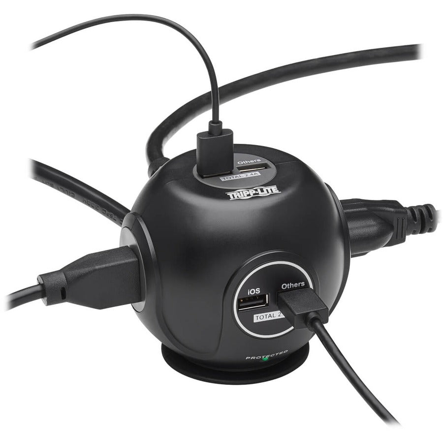 Tripp Lite Surge Protector with 3-Outlets & 4 USB Ports Spherical Black 6ft Cord