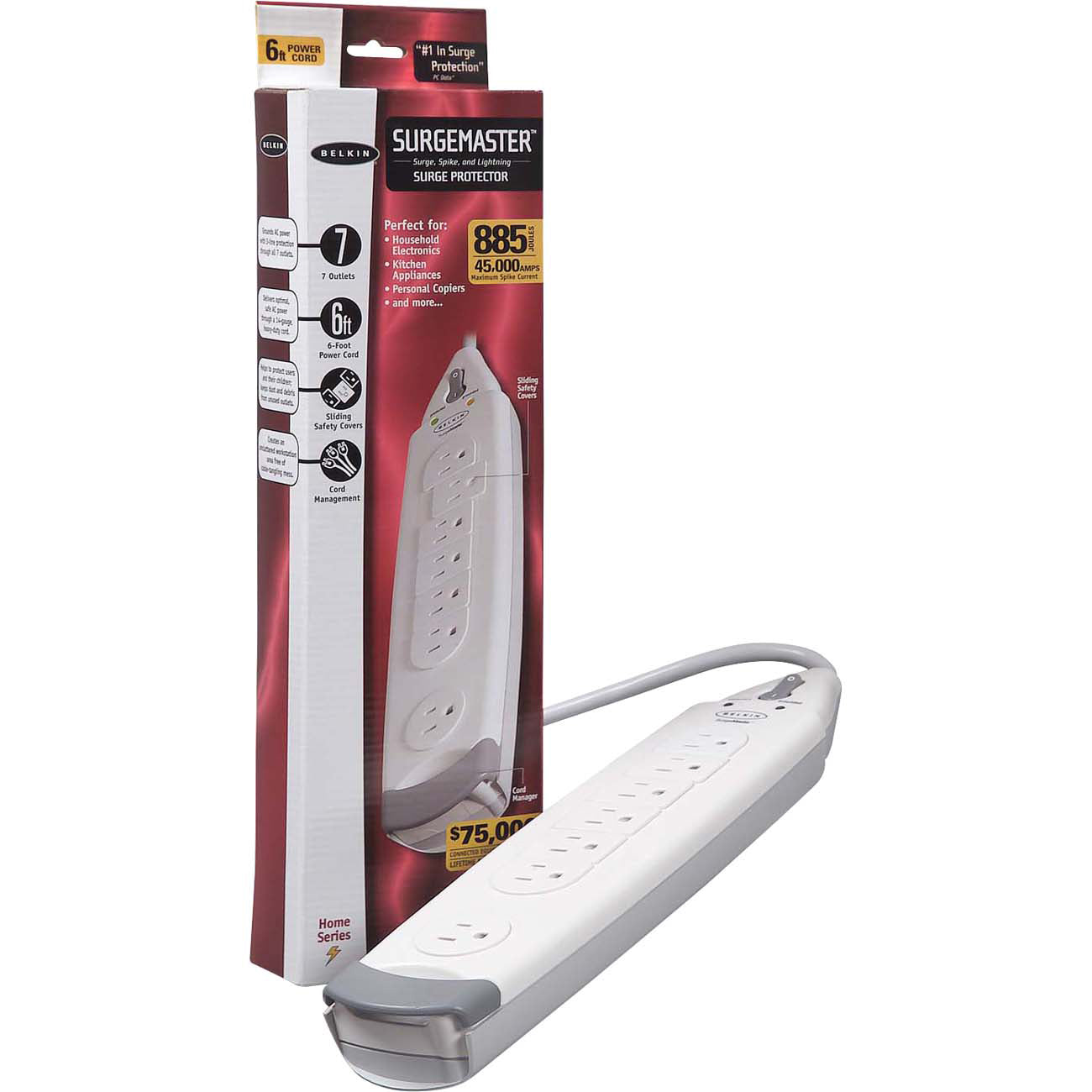 Belkin 7 Outlet Power Strip Surge Protector with 6ft Cord – 885 Joules Energy Rating, White