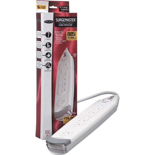 Belkin 7 Outlet Power Strip Surge Protector with 6ft Cord – 885 Joules Energy Rating, White