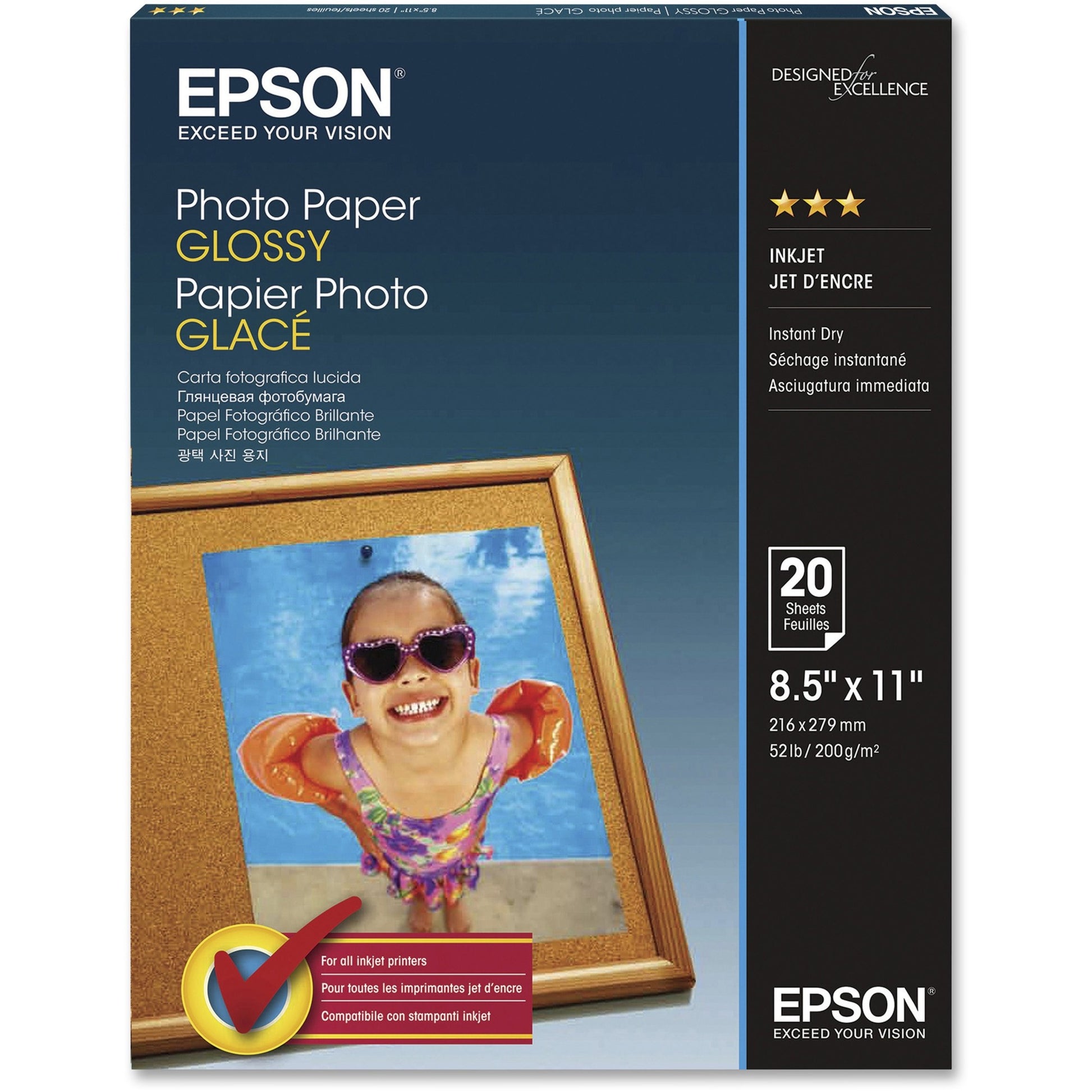 Epson Glossy Finish Photo Paper - 8.5 x 11 Inches, 20 Sheets, S041141