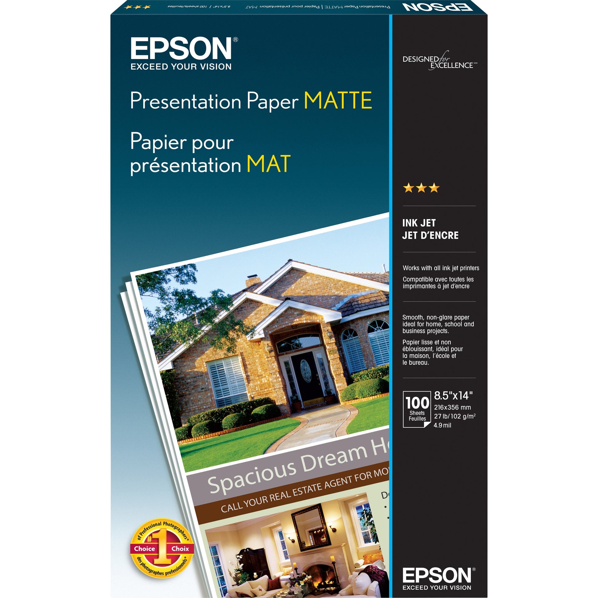 Epson Matte Presentation Paper - White, 8.5 x 14 inch, 100 Sheets