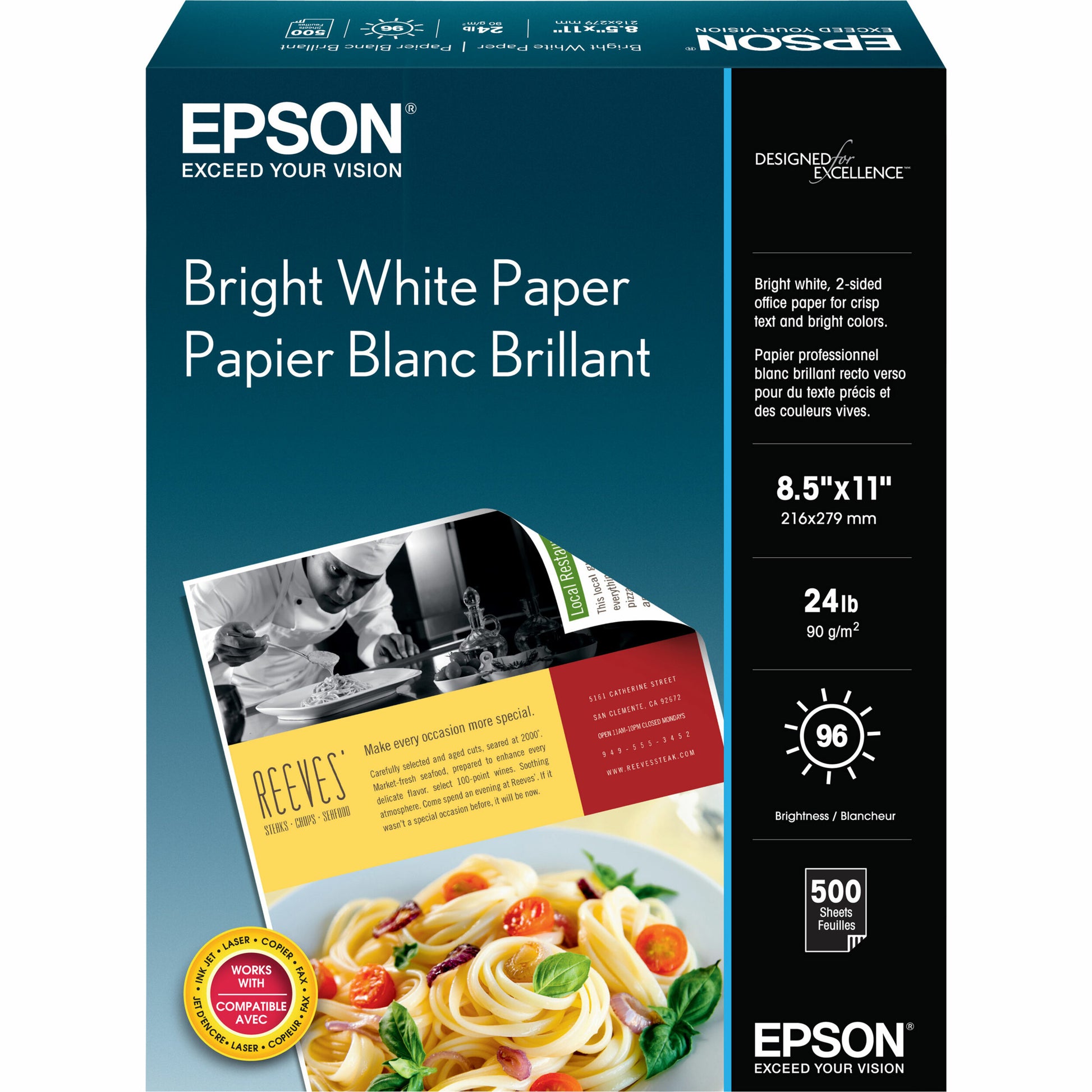 Epson S041586 Premium Bright White Inkjet Paper - 8.5 x 11 Inches, 24 lb, 500 Sheets