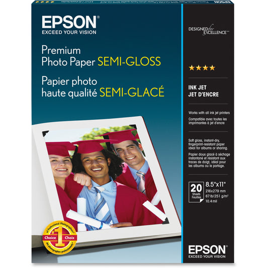 Epson Premium Semi-Gloss Photo Paper 8.5 x 11 inches, 20 Sheets - Vivid Color and Durable Finish