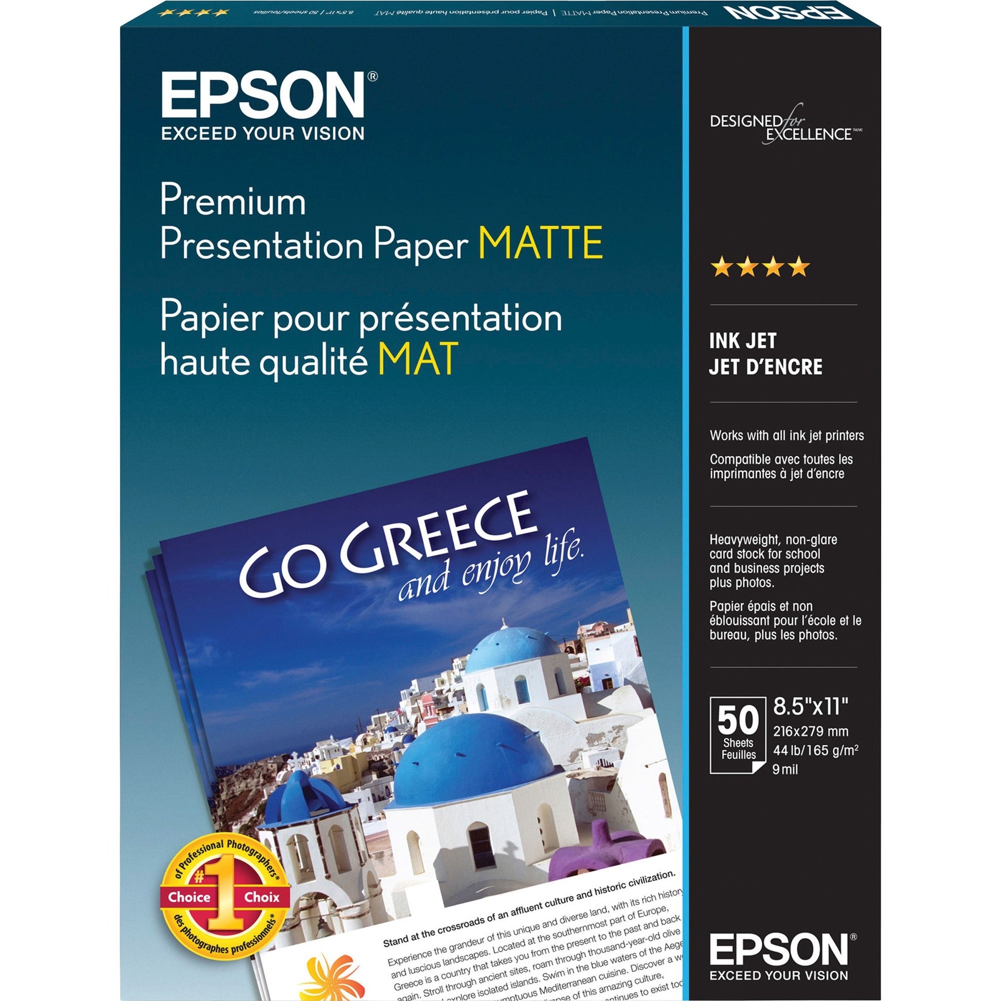 Epson Premium Matte Inkjet Presentation Paper 8.5 x 11 inches, 50 sheets