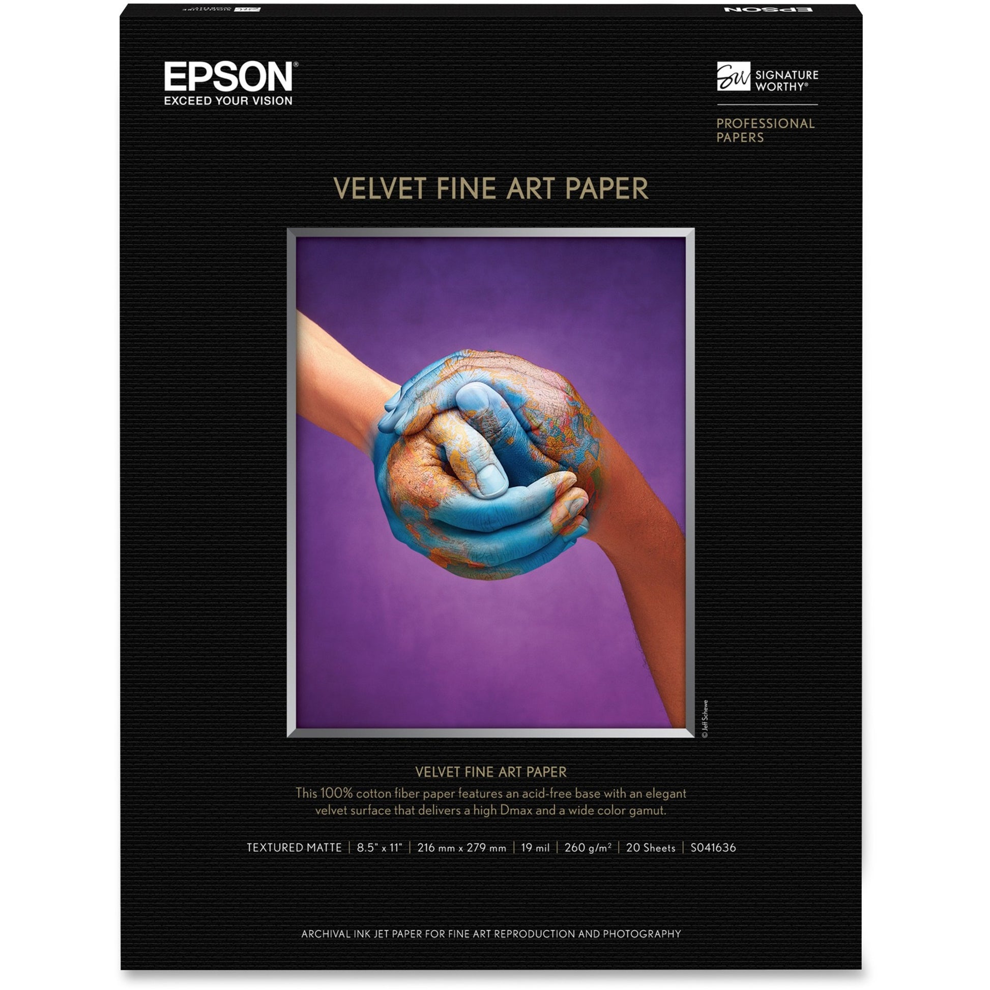 Epson S041636 Enhanced Matte Bright White Cotton Art Paper - 8.5 x 11 Inches, Velvet Surface for Fine Art and Photos