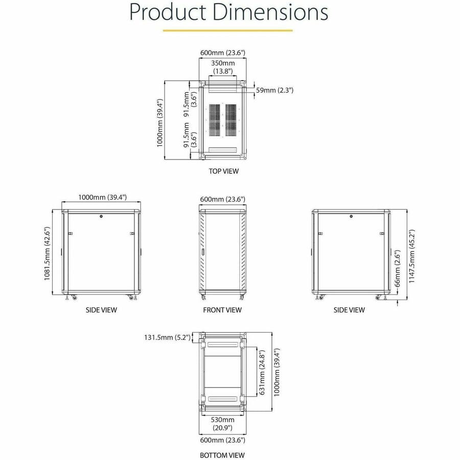 StarTech.com 22U 36-inch Knock-Down Server Rack Cabinet with Casters