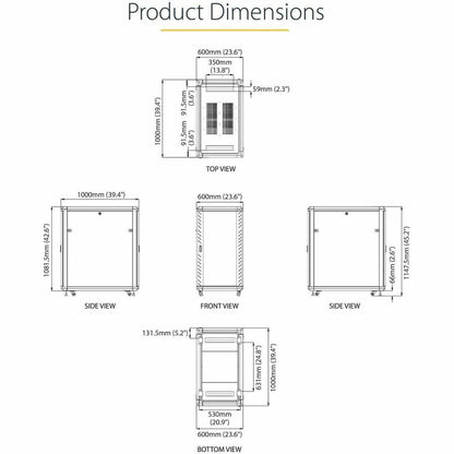 StarTech.com 22U 36-inch Knock-Down Server Rack Cabinet with Casters