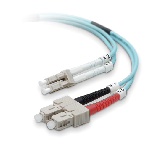 Belkin F2F402L7-03M-G 10Gbps Multimode Aqua Fiber Optic Patch Cable with LC and SC Connectors, 3 Meters