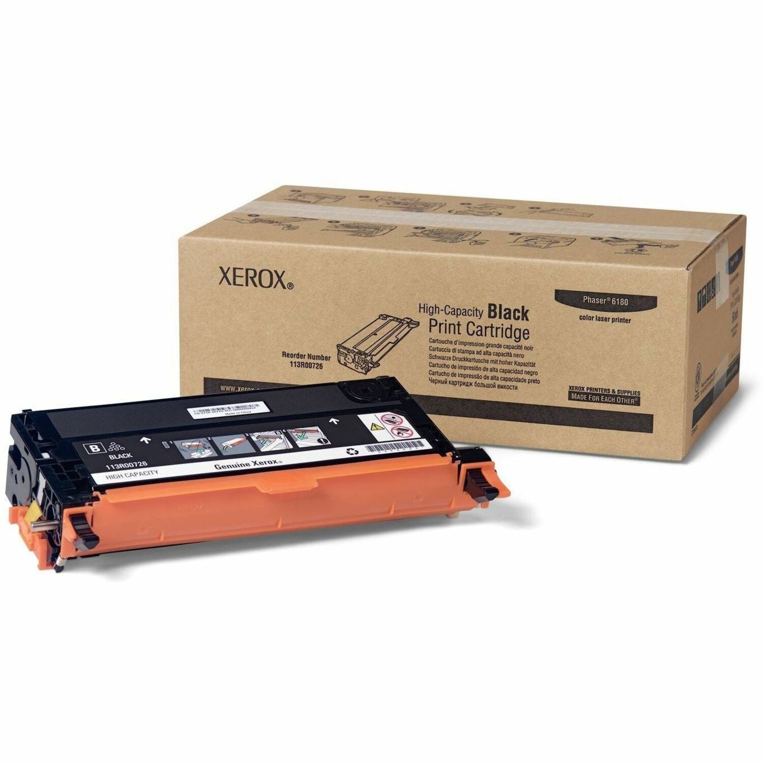 Xerox Genuine Phaser 6180/6180MFP Black High Capacity Toner Cartridge (113R00726) — Reliable 8,000-Page Yield