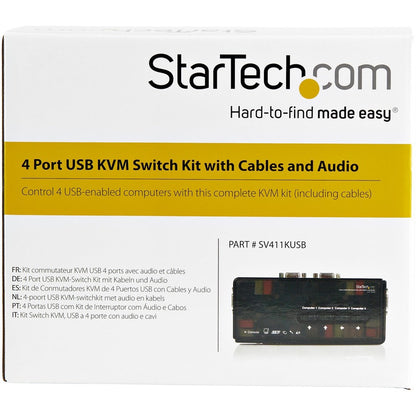 StarTech.com SV411KUSB 4-Port USB KVM Switch with Audio and Cables