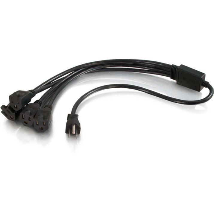 C2G 18 inch 1-to-4 Power Cord Splitter - 16 AWG NEMA 5-15P to 4 NEMA 5-15R