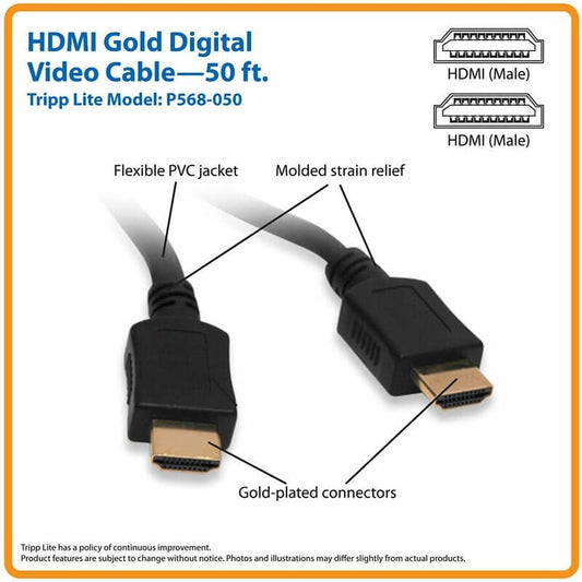 Eaton Tripp Lite Series P568-050 50 ft. Gold HDMI Digital Video Cable with Audio