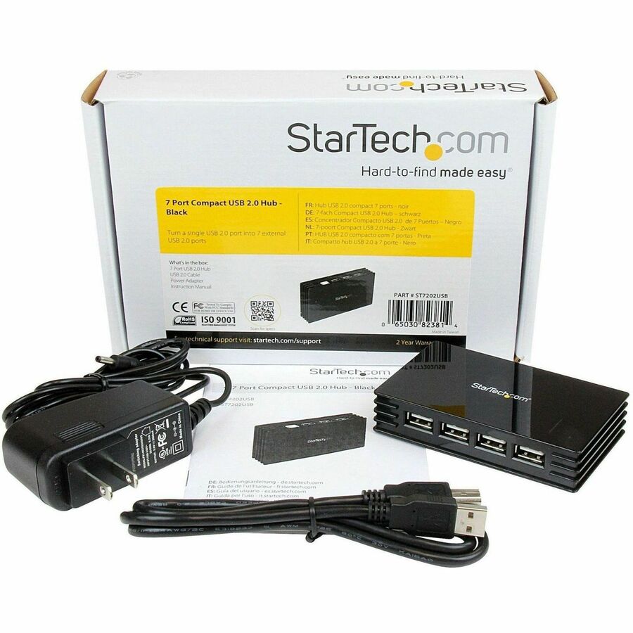 StarTech.com 7 Port USB 2.0 Hub – High-Speed External USB Hub with Power Adapter