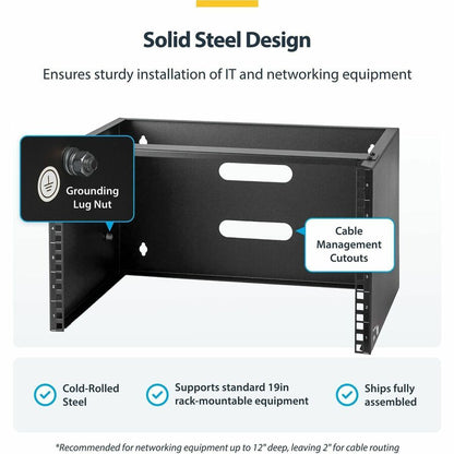 StarTech.com 6U Wall Mount Rack - 13.78 in. Deep Wall Mounting Bracket for Patch Panels and Network Equipment