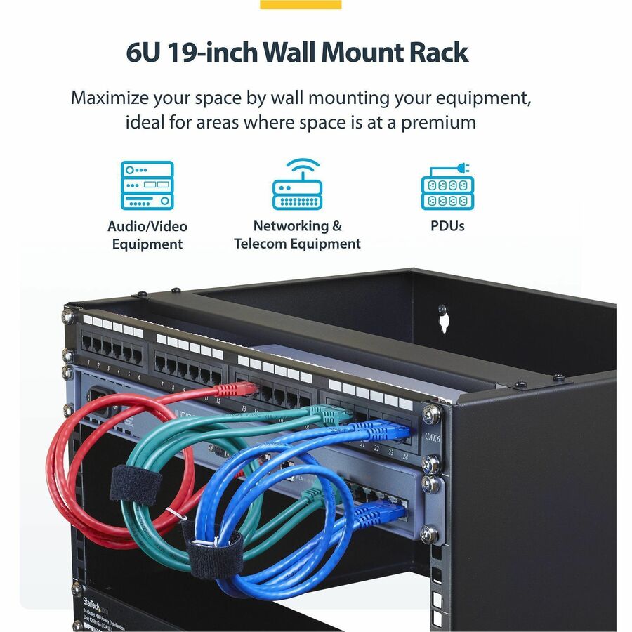 StarTech.com 6U Wall Mount Rack - 13.78 in. Deep Wall Mounting Bracket for Patch Panels and Network Equipment