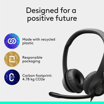 Logitech H390 Wired Headset for PC and Chromebook – Stereo USB Headphones with Noise-Canceling Microphone