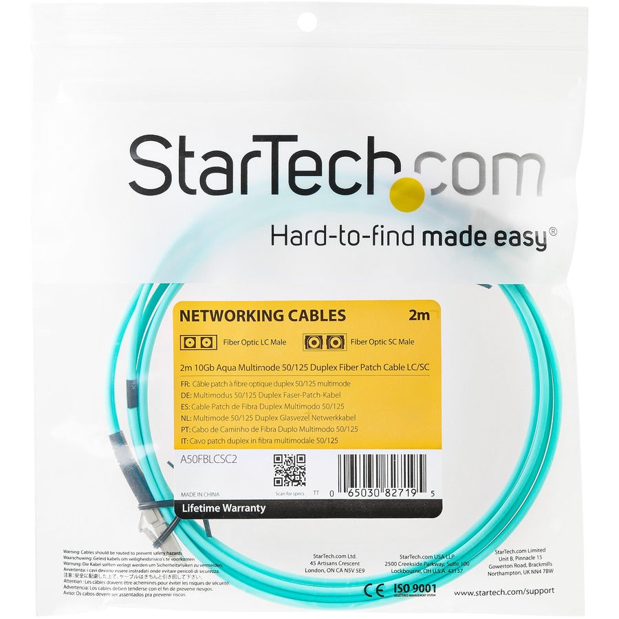 StarTech.com 2m 10 Gb Aqua Multimode Duplex LSZH Fiber Patch Cable LC - LC Part A50FBLCLC2