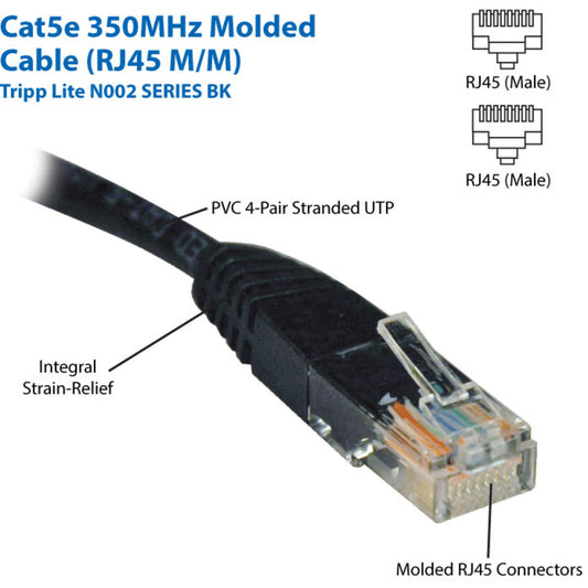 Eaton Tripp Lite Series Cat5e 350 MHz Molded Ethernet Patch Cable, 1 ft. Black RJ45 Male to Male