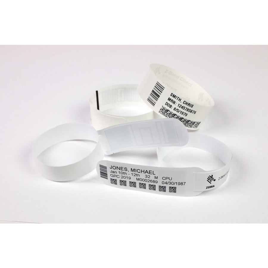 Zebra Z-Band Direct Thermal Polypropylene Wristband - 1.25 x 11 inches, Tamper-Evident, White
