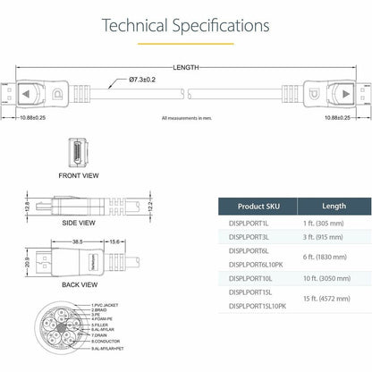 StarTech.com 15ft DisplayPort 1.2 Cable with Latching Connectors for 4K UHD Monitors