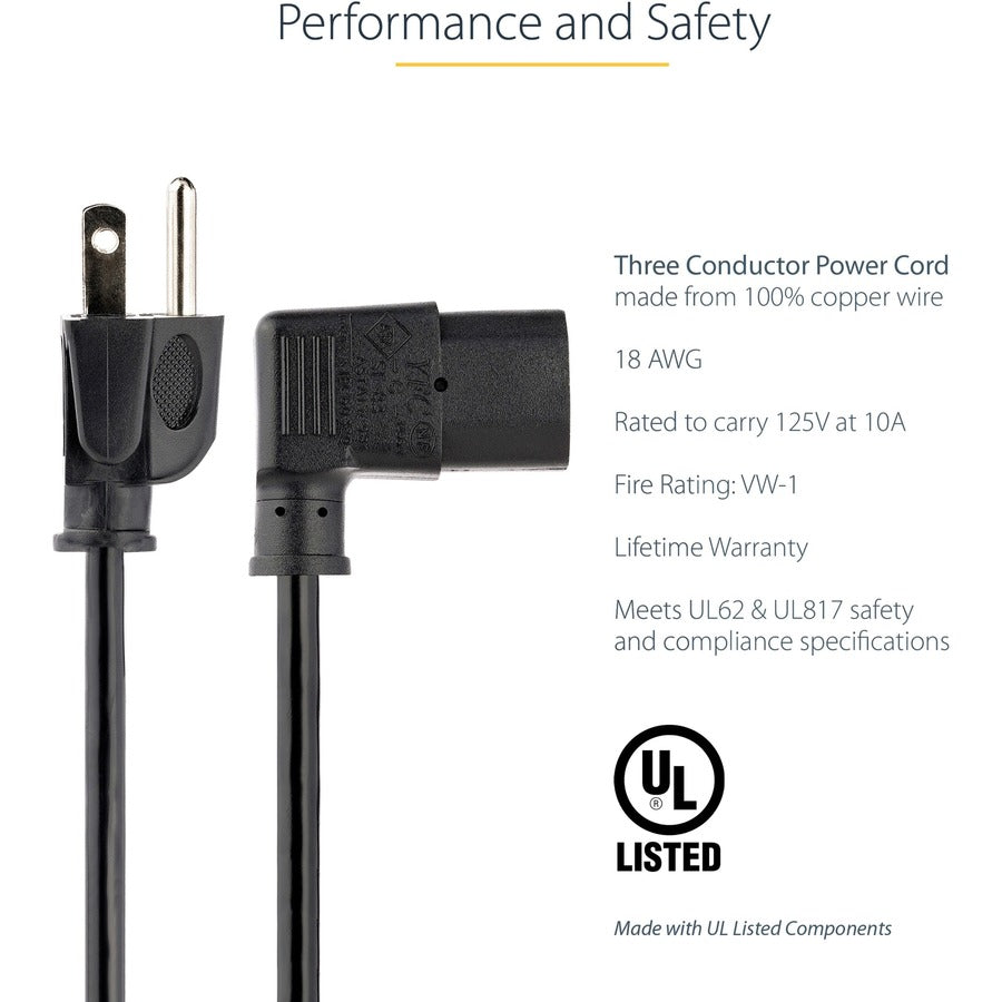 StarTech.com 6ft Power Cord with Right Angle C13 for Monitors and Printers