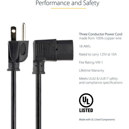 StarTech.com 6ft Power Cord with Right Angle C13 for Monitors and Printers