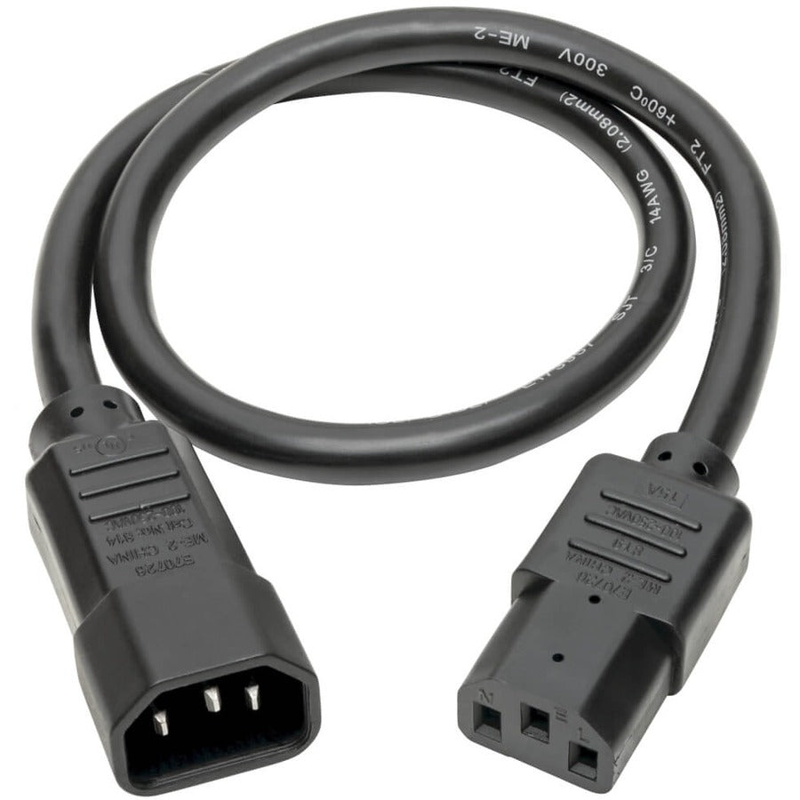 Eaton Tripp Lite Series Heavy-Duty C13 to C14 Power Cord – 15A, 250V, 14 AWG, 2 ft. Black