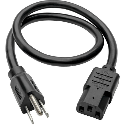 Eaton Corporation Tripp Lite P007-002 Heavy-Duty Power Cord, NEMA 5-15P to IEC 60320 C13, 2 ft, 15A 250V, Black