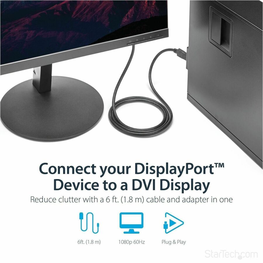 StarTech.com 6ft DisplayPort to DVI Cable (DP2DVIMM6) for High-Resolution Video Connections