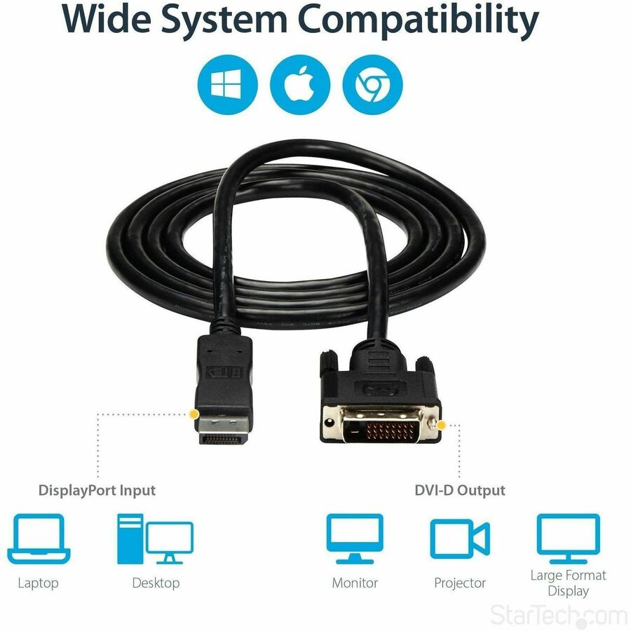 StarTech.com 6ft DisplayPort to DVI Cable (DP2DVIMM6) for High-Resolution Video Connections