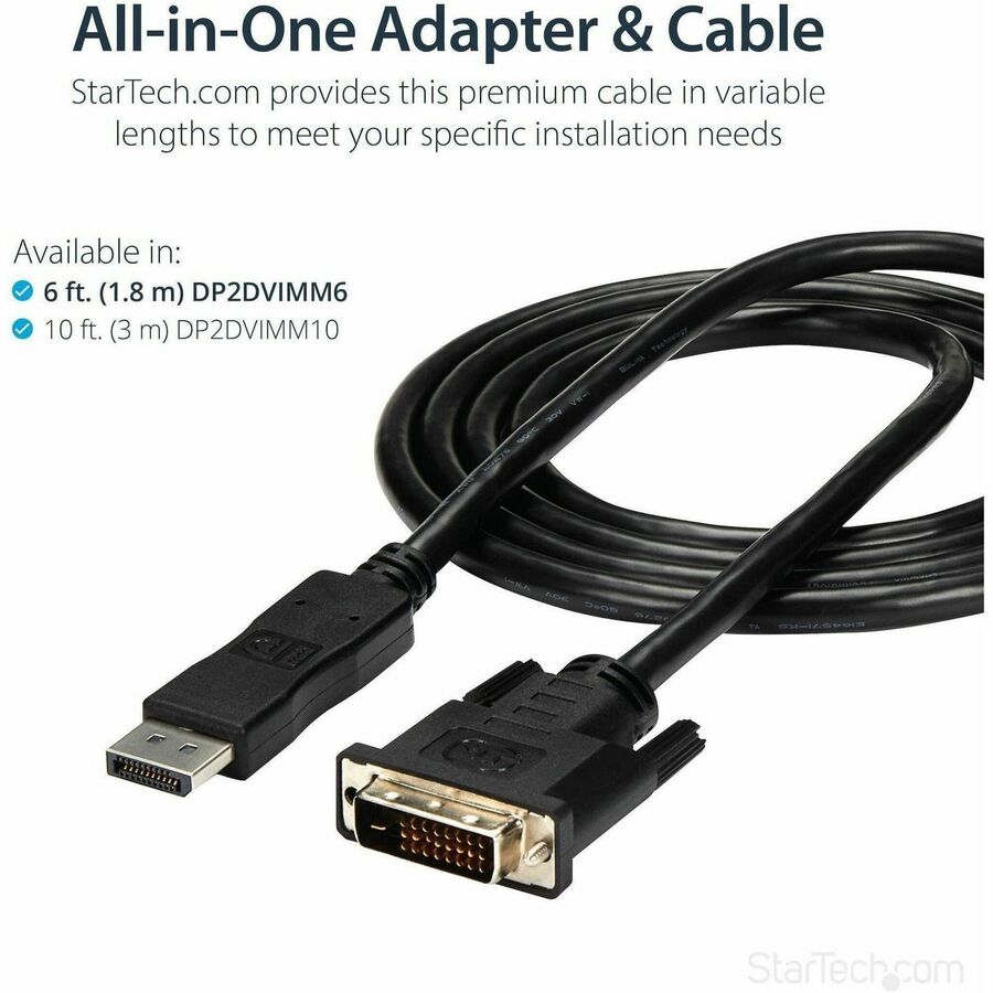 StarTech.com 6ft DisplayPort to DVI Cable (DP2DVIMM6) for High-Resolution Video Connections