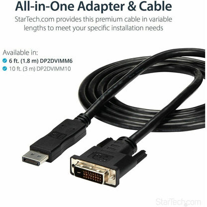 StarTech.com 6ft DisplayPort to DVI Cable (DP2DVIMM6) for High-Resolution Video Connections