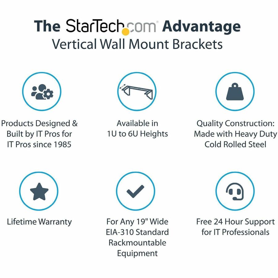 StarTech.com 2U 19in Steel Vertical Wall Mount Equipment Rack Bracket RK219WALLV