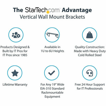 StarTech.com 2U 19in Steel Vertical Wall Mount Equipment Rack Bracket RK219WALLV
