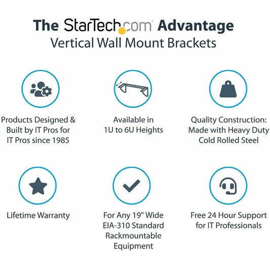 StarTech.com 2U 19in Steel Vertical Wall Mount Equipment Rack Bracket RK219WALLV