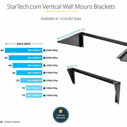 StarTech.com 2U 19in Steel Vertical Wall Mount Equipment Rack Bracket RK219WALLV