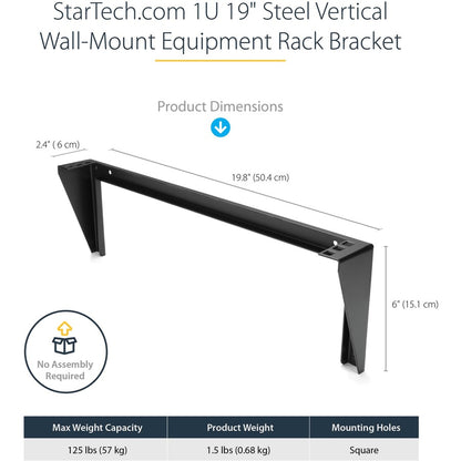 StarTech.com 1U 19-inch Steel Vertical Wall Mount Equipment Rack Bracket RK119WALLV