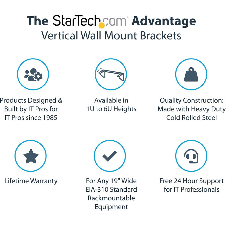 StarTech.com 1U 19-inch Steel Vertical Wall Mount Equipment Rack Bracket RK119WALLV