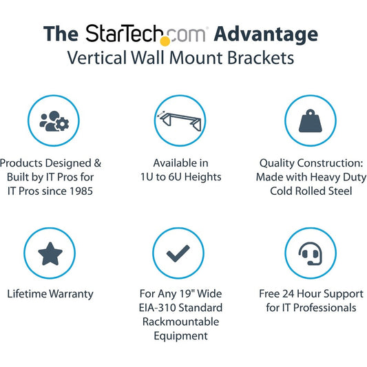 StarTech.com 1U 19-inch Steel Vertical Wall Mount Equipment Rack Bracket RK119WALLV