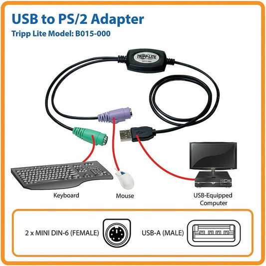 Eaton Tripp Lite Series USB to PS/2 Adapter B015-000 for Keyboard and Mouse