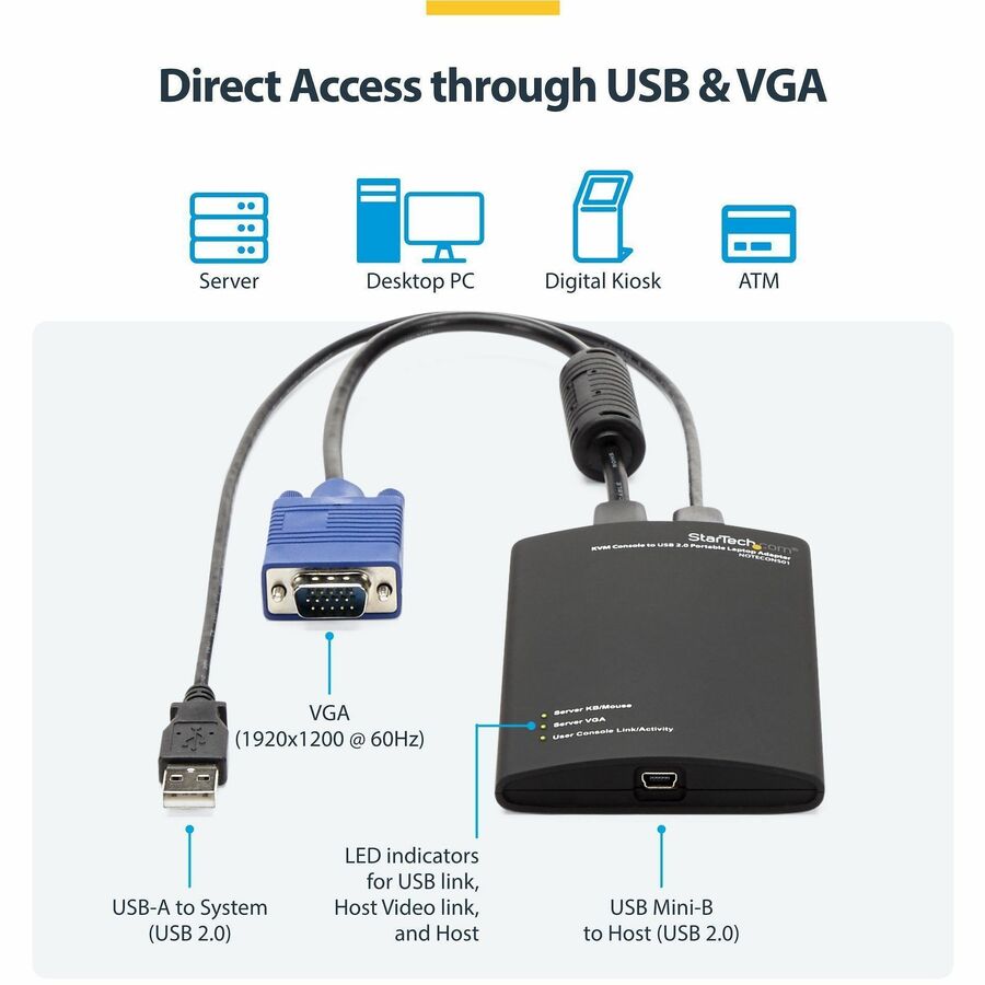 StarTech.com NOTECONS01 KVM Console to USB 2.0 Portable Laptop Crash Cart Adapter for Servers and Headless Devices