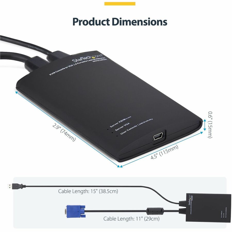 StarTech.com NOTECONS01 KVM Console to USB 2.0 Portable Laptop Crash Cart Adapter for Servers and Headless Devices